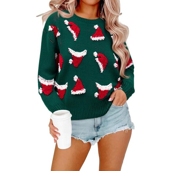 Sweaters - Womens Chunky Ugly Christmas Sweater Oversized Batwing Crewneck Warm Festive